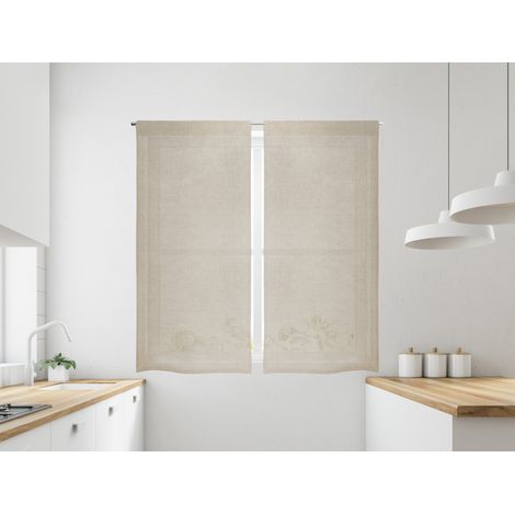 Coppia Tendine Tende A Vetro Glitter Brillantinate Semitrasparenti Finestre Porta Finestra Cucina Bagno 60 x 150 Cm o 60 x 240 Cm Mod Dominique Beige - 60x240cm (1/4)