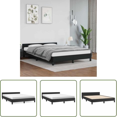 The Living Store Bettgestell mit Kopfteil ohne Matratze Schwarz 140x200 cm - Bettesrahmen - Doppelbett - Kopfteil - Kunstleder - Schwarz (1/5)