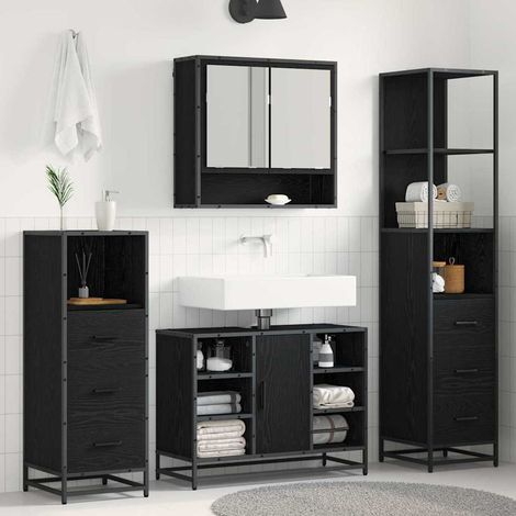 Badezimmermöbel-Set 4 pcs Schwarz Eichen-Optik Holzwerkstoff