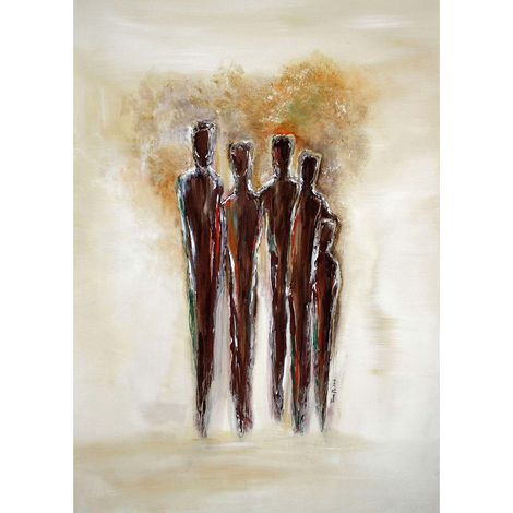 Tableau marron & beige moderne pour salon | Tableau chambre adulte motif silhouettes ombre | Tableau sur toile tendance pour couloir 0,5 x 0,7 m (1/2)