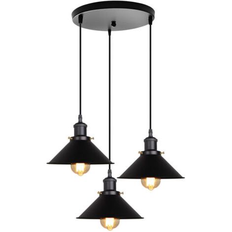 royaluxe- 3 Lumières Plafonnier Rétro Suspension Luminaire Industrielles 22CM Lustre Créatif Pour Salon Salle À Manger, Bar, Balcon, Noir