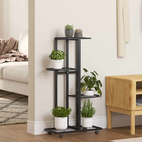 343115 vidaXL 4-Floor Flower Stand with Wheels 44x23x80 cm Black Iron (1/5)