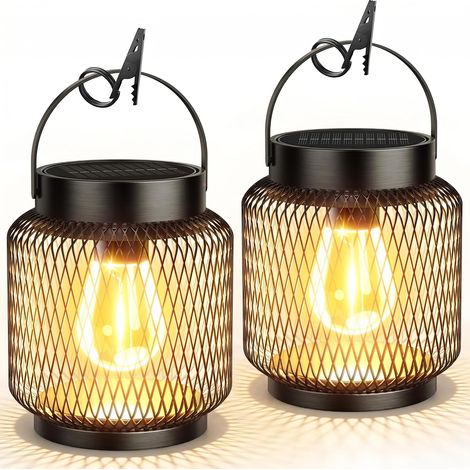 pezzi - Lanterne solari in metallo impermeabili - per uso esterno - Luci solari luminose da appendere - Fino a 15 ore di autonomia - Moderne lanterne solari da appendere (1/5)