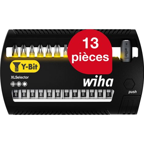 Wiha Jeu d'embouts XLSelector Embout Y 13 pièces I 50 mm PH, Pozidriv, TORX  1/4" E6,3 I Porte embout magnétiqueAdapté aux visseuses par impact & percussion (41834) (1/5)