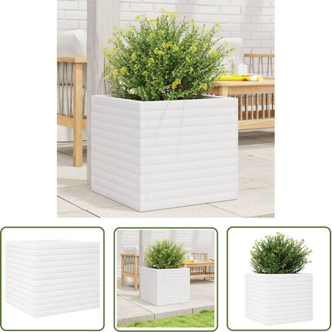 The Living Store Jardinière blanc 50x50x46 cm bois de pin massif - Jardinier - Pot De Fleurs - Plante - Extérieur - Bois (1/5)