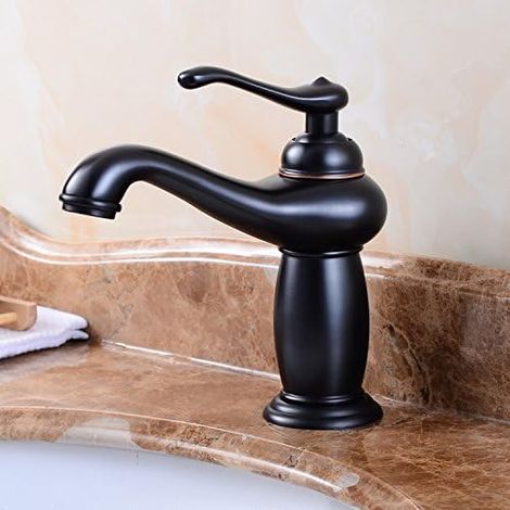Robinet de cuisine rétro en laiton massif - Mélangeur eau chaude/froide pour évier salle de bain ou cuisine, mitigeur vintage à deux poignées, finition bronze antique (1/2)