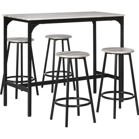 Set tavolo bar con 4 sgabelli, 5 pezzi, design industriale in metallo grigio per cucina e sala da pranzo (1/5)