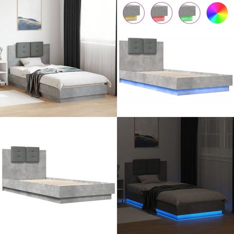 Bettgestell mit Kopfteil und LED-Leuchten Betongrau 100x200 cm - Beton Grau - Holzrahmen - Lattenrost - Kopfteil - LED Beleuchtung - Home & Living (1/5)