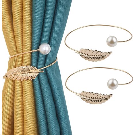 CSPARKV - Paquete de 2 alzapaños para cortina trenzados al azar: hebillas decorativas de cuerda con forma de hoja de perla para el hogar y la oficina (dorado) (1/5)