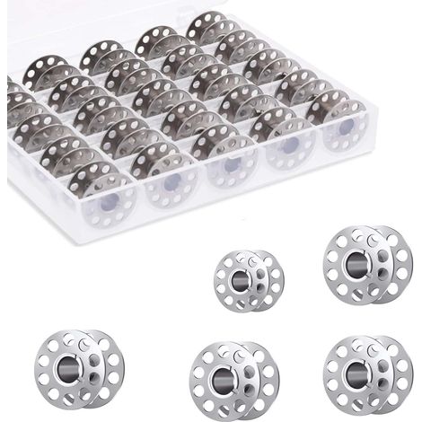 25 Stück Metall Spulen,Reel für Nähmaschine unterfadenspule bobbins spulen nähmaschine Metallspulen mit Aufbewahrungsbox Kompatibel nähmaschinen zubehör für Die meisten Nähmaschinen(2X2X1CM) (1/5)