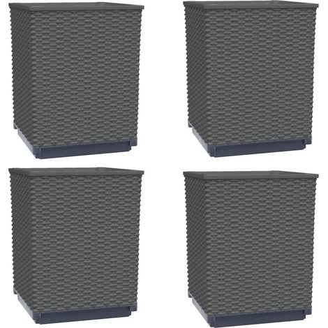 Juego de 4 macetas decorativas para jardín/balcón 30 x 30 x 37 cm polipropileno negro 020047406 (1/5)