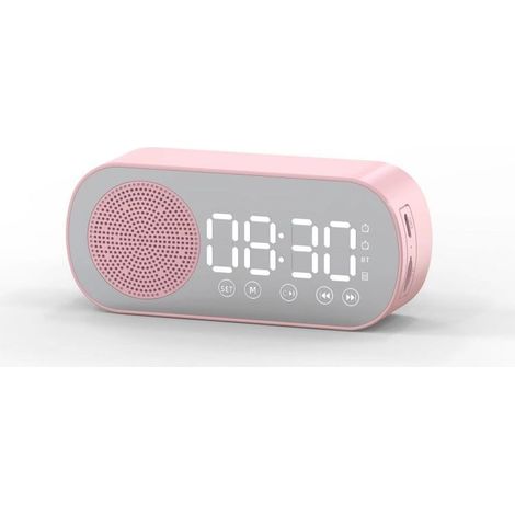 Radio FM intelligente multifonctionnelle, haut-parleur Bluetooth, réveil, horloge miroir (rose) (1/2)