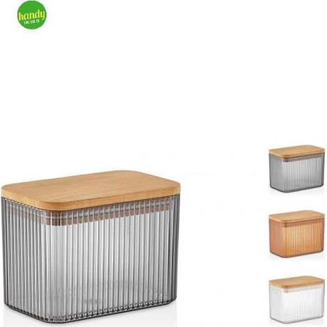 Contenitore in vetro rigato H&H con coperchio in legno 0,9 litri colori assortiti