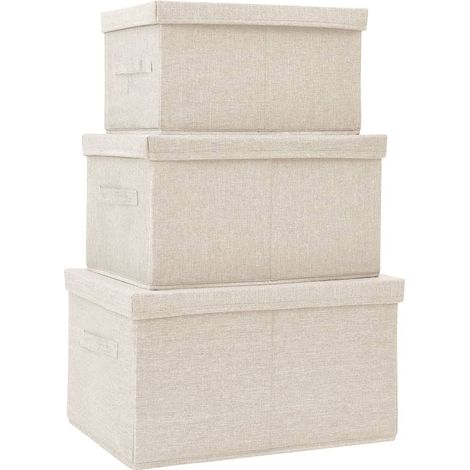 Maison Exclusive - Scatole Portaoggetti Impilabili Set 3pz in Tessuto Crema (1/5)