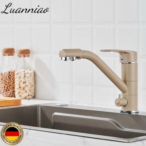 Título: Grifo de cocina de latón beige jaspeado con filtro y grifo de agua potable - Luanniao