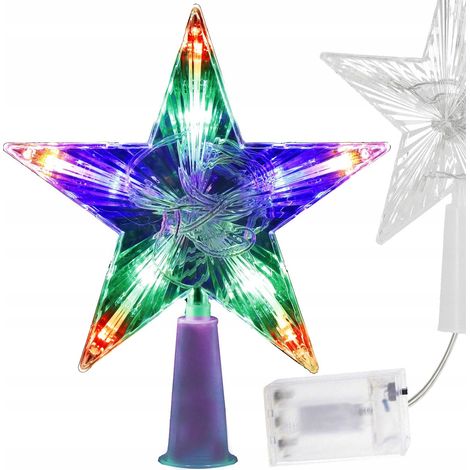 STELLA PER ALBERO DI NATALE PUNTA 10 LED DECORAZIONE LUMINOSA PUNTA 15CM MULTICOLORE (1/5)