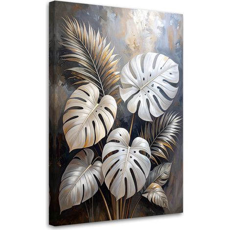 Bild auf Leinwand Monstera- und Palmblätter auf grauem Hintergrund 20x30 (1/5)