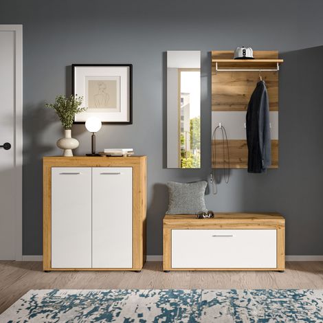 Ensemble de 4 meubles d'entrée blanc en décor chêne - JAMO (1/5)