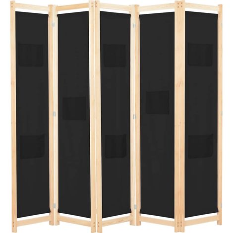 Paravent 5 pièces, noir, 200 x 170 x 4 cm, en tissu (1/5)