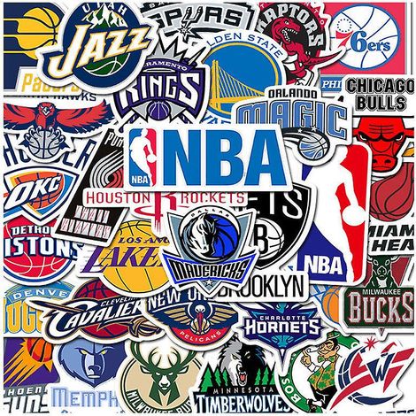 Ensemble de 32 autocollants des équipes de la NBA (Lakers, Chicago Bulls, Orlando Magic et plus encore). (1/5)