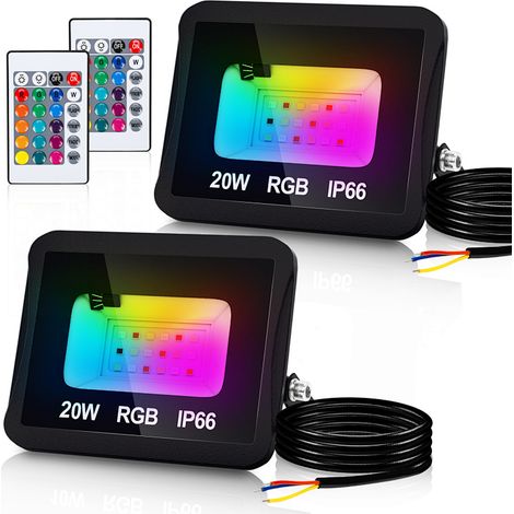TolleTour Faro LED RGB con telecomando, set 2 x fari LED RGB 20W, 16 colori e 4 modalità, IP66 per esterni giardino e terrazza (1/5)