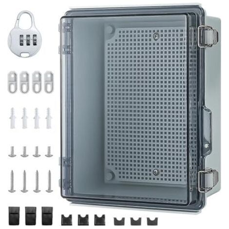 Coffret Electrique Etanche Exterieur,Boitier Etanche IP65, ABS BoîTe de Jonction,Boite Etanche Electrique Exterieur avec Accessoires De Montage Mural Et Serrure (230 165 120mm) (1/5)