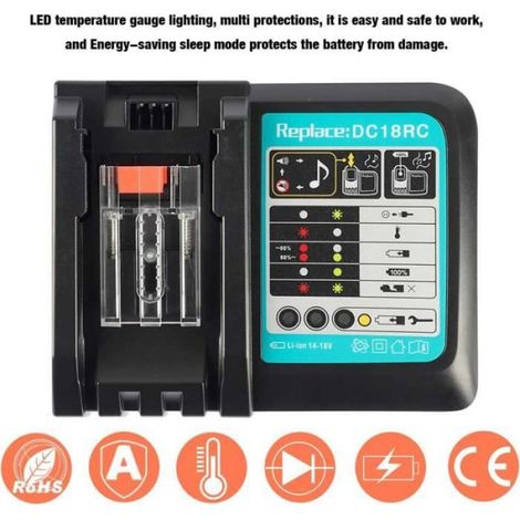 Chargeur pour batteries Makita 14.4V 18V - - DC18RC - Moniteurs de charge (1/3)