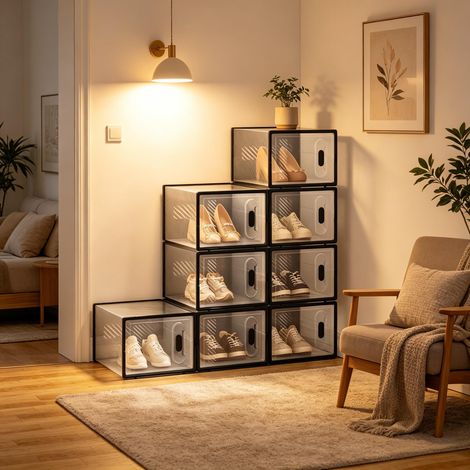 Caisses de rangement empilables modulables pour chaussures livres jouets dressing salle de bain, lot de 8 boîtes, vendu par lot de 8 (1/4)