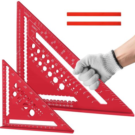 180+300 mm Carpenter's Square, 2 Pcs Joiner's Square, Multifunctional Aluminum Ruler, with 2 Flat Carpenter's Pencils, for Carpenters, Roofers, Engineers (1/5)