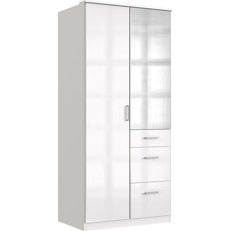 Armoire Placard, meuble de rangement avec miroir coloris blanc cassé, blanc - Longueur 91 x Hauteur 199 x Profondeur 58 cm (1/3)