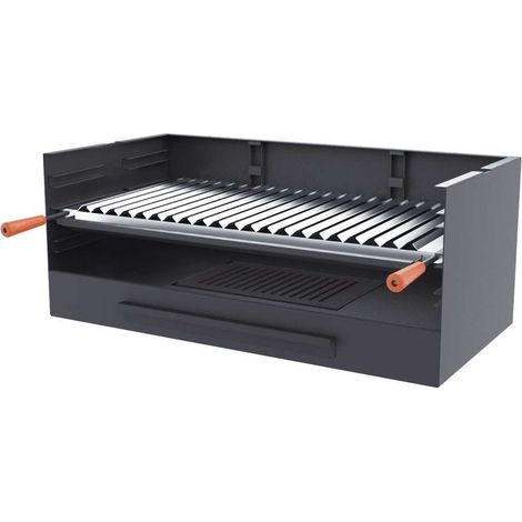 Fm Calefaccion – Barbecue charbon 80 cm – Grille INOX réglable 3 hauteurs – Cendrier amovible – Poignées en bois massif – Peinture anticalorique 800ºC (1/3)