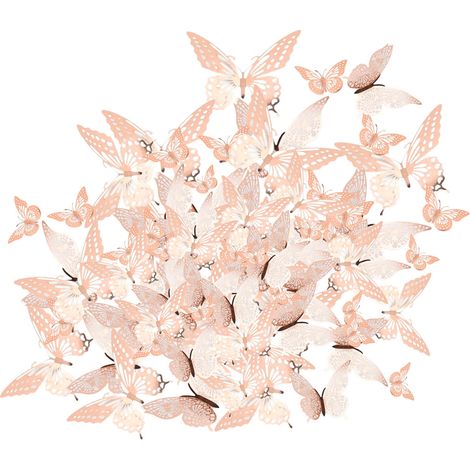 72 autocollants papillons 3D or rose 12cm 10cm 8cm design ajouré élégant facile à nettoyer décoration murale salon chambre (1/5)