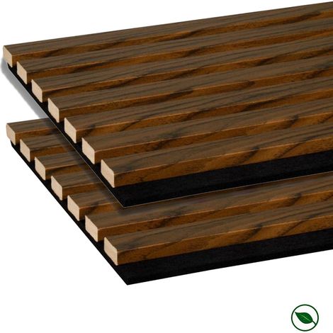 Lot de 2 Panneaux tasseaux bois MDF acoustic décor Noyer sur fond feutrine noir 2600 x 300 x 17 mm 1,56 M2 PEFC 70%