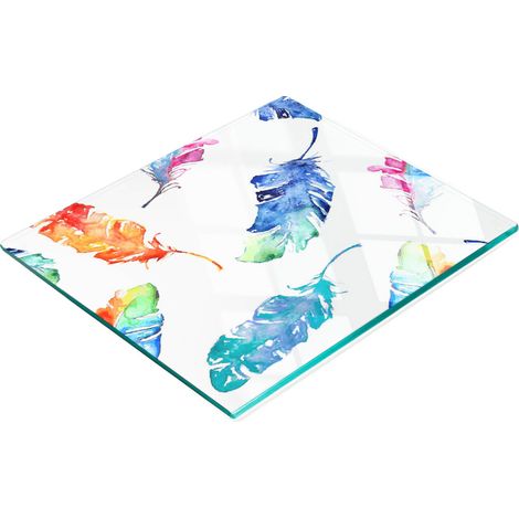 Plateau de service décoratif en verre pour en-cas, orné de plumes colorées, 60 x 52 cm (1/5)