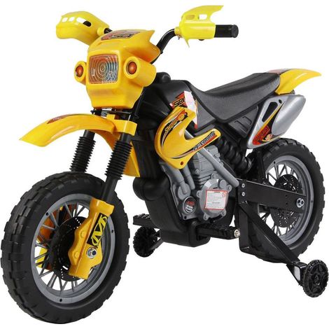 Moto Cross Elettrica per Bambini 6V con Rotelle Giallo (1/5)