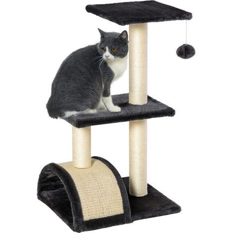 Cozy Multi-Level Cat Tree for Cats Up to 10 lbs with Comfortable Perches and Arc Scratching Pad - Easy Assembly in Grey and Cream