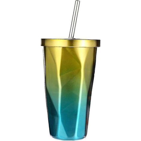 500-ml-Edelstahl-Isolierbecher mit Strohhalm, doppelwandig und in Farbverlauf – Gelb