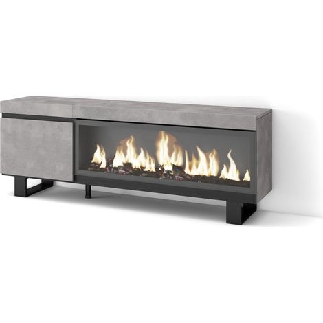 Skraut Home - Mueble TV, Televisión, Muebles de salón, almacenaje, 160, Para TV hasta 65", Chimenea eléctrica XXL, Diseño industrial, Estilo Moderno, Gris Cemento (1/5)
