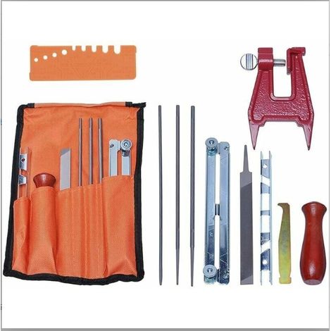 Kit D Affutage Pour Tronconneuse - Lime 3 8 Pouces - Jauge De Profondeur - Guide De Polissage - Poignee En Bois - Sac A Outils - 8 Pieces