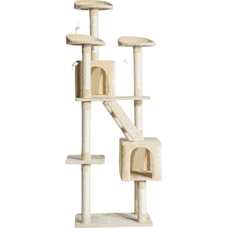 Árbol rascador para gatos, construcción de madera, 60 cm x 50 cm x 181 cm, 5 niveles, postes para trepar, cuevas. (1/5)