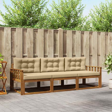 Outdoor-Sofagarnitur mit Kissen 3 pcs Natur und Beige (1/5)