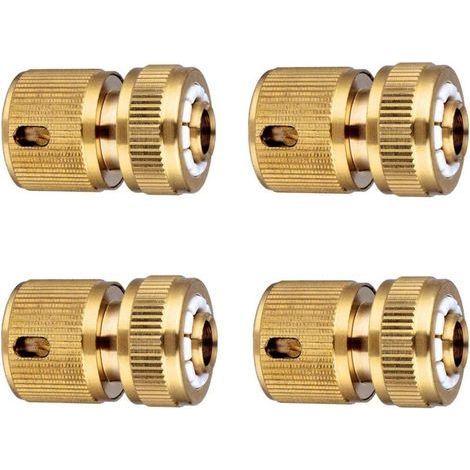 Laiton Raccord d'arrosage Rapides pour Tuyau, Raccord d'Arrosage 13 mm (1/2'') et 15 mm (5/8") - Pack de 4 (1/4)