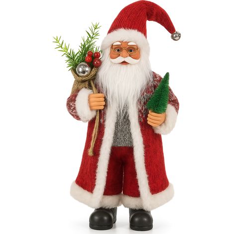 Babbo Natale Decorativo alto 45 cm Statuina Natalizia in Tessuto con Occhiali e Accessori Decorazione Natalizia per Casa e Vetrine