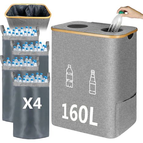 Borsa per la raccolta differenziata, capacità 105 litri, design pieghevole, grigio 160 litri (1/2)