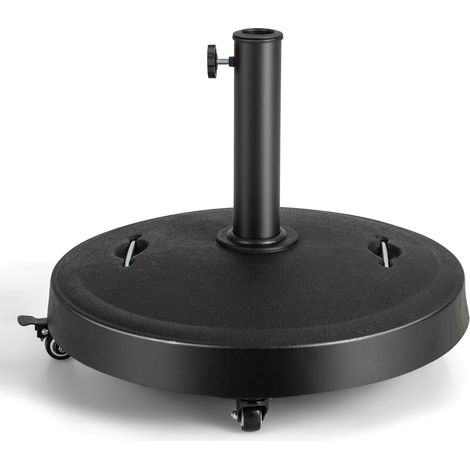 Pied de Parasol sur Roulettes φ52CM Socle Parasol Extérieur en Résine avec 2 Poignées Rétractables 4 Roue Verrouillables pour Poteaux de Parasol 38/48 mm Maison Chic (1/4)