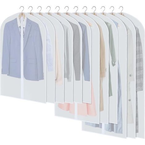 Lot de 12 housses anti-poussière respirantes en PEVA avec fermeture éclair complète pour organiser votre garde-robe, 3 tailles (1/5)