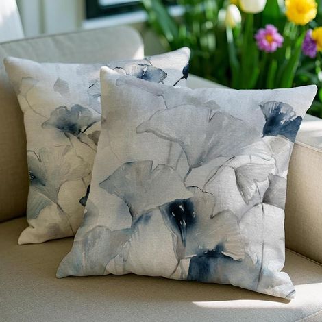 Fundas de cojín impermeables de 50x50 cm, juego de 2, con diseños abstractos de pintura floral en tinta, aptas para uso en interiores y exteriores. (1/4)