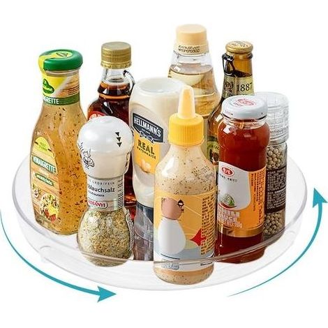 Plateau tournant caroussel épices, rotatif à 360 °, support de stockage d'épices, PET porte épices, Support de stockage d'articles pour cuisine, frigo, chambre, salle de bains, transparent (1/5)