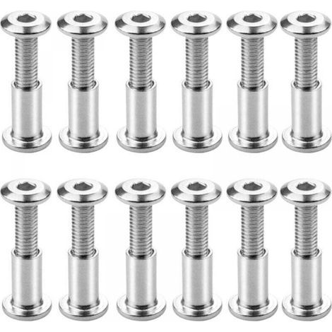 Tornillos de conexión M6 x 22 mm - Paquete de 12 tornillos de cabeza hexagonal con tuercas huecas, acero cincado para una fijación robusta. (1/5)