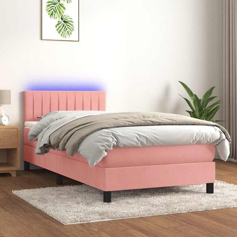 Cama box spring colchón y LED terciopelo rosa 80x200 cm (1/5)
